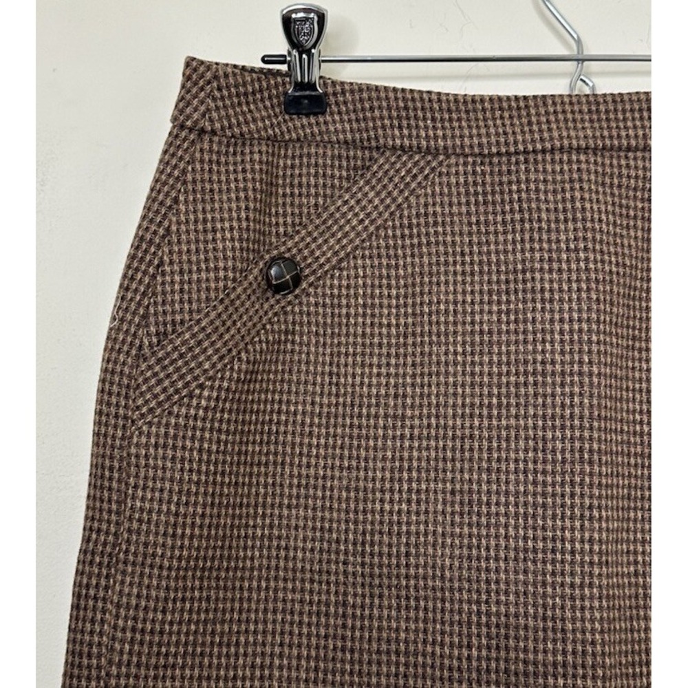 Banana Republic Womens Wool Pencil Skirt Houndstooth Tweed Brown Academia Preppy - Picture 2 of 7